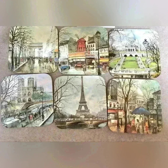 Vintage scenic paintings of Paris, France coasters - Picture 1 of 2